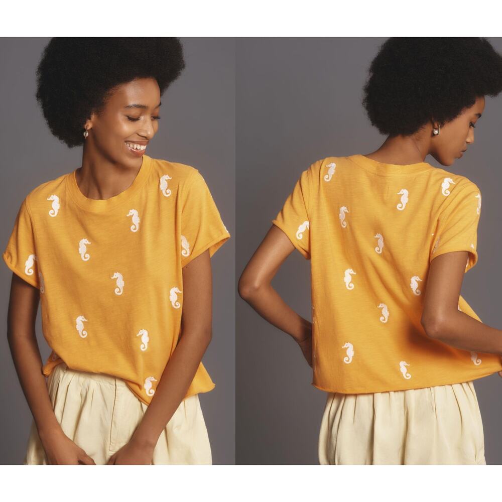 🔴Maeve‎ The Caitlin Boxy Tee by Maeve Orange sea horses size XXS